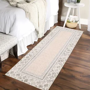 2x6 Hallway Runner Rugs,Machine Washable Modern Rug, Foldable Rug Non-Shedding Soft For Home Decor Entryway Bed Room Laundry Room Indoor Trellis Design Creative Streak Pattern，Beige
