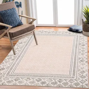 Area Rugs 8x10, Washable Rug, Bedroom Non Shedding Living Room Anti-Slip Rubber,Easy Care, Pearl Velvet Washed Back Folding Printed Carpet for Dining Room Creative Streak Pattern,Beige