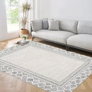 Area Rugs 8x10, Washable Rug, Foldable Rug for Bedroom Non Shedding Living Room Anti-Slip Rubber,Easy Care, Pearl Velvet Washed Back Folding Printed Carpet for Dining Room Creative Streak Pattern,Gray