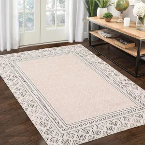 Area Rugs 9x12, Washable Rug, Foldable Rug for Bedroom Non Shedding Living Room Ruganti-Slip Rubber,Easy Care, Pearl Velvet Printed Carpet for Home Decor Dining Room Creative Streak Pattern,Beige