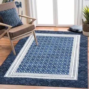 Area Rugs 5x7, Washable Rug, Foldable Rug for Bedroom Non Shedding Living Room Anti Slip Rubber,Easy Care, Pearl Velvet Washed Back Folding Blue Printed Carpet for Dining Room Creative Streak Pattern