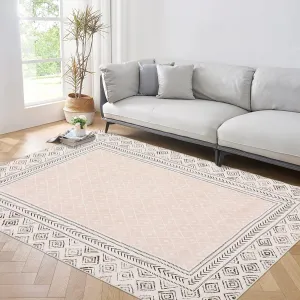 Area Rugs 10x13, Washable Foldable Rug for Bedroom Non Shedding Living Room Anti-Slip Rubber,Easy Care, Pearl Velvet Washed Back Folding Printed Carpet for Dining Room Creative Streak Pattern,Beige