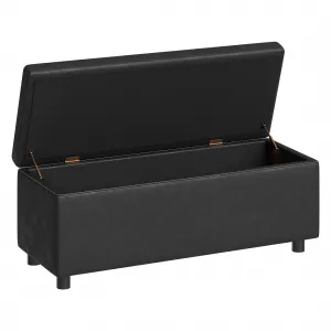 Storage Ottoman Bench, Mid-Century Modern Storage Bench for Bedroom, Synthetic Leather with Stitching, Safety Hinges, Loads 680 Lb, Black