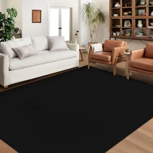 Modern Black Area Rug 8x10 Washable Rug for Living Room Solid Textured Accent Rug Bedroom Rug Non Slip Carpet Non Shedding Low-Pile Rugs Stain Resistant Carpet Mat for Dining Room Office