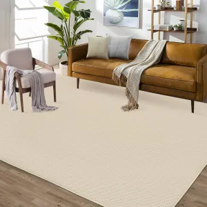 8x10 Area Rug Machine Washable Rug Modern Solid Textured Area Rug Stain Resistant Non-Slip Accent Rug Contemporary Woven Floor Cover Farmhouse Carpet Rug for Living Room Decor, Cream