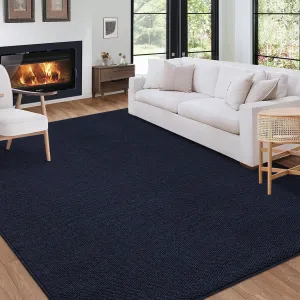 Extra Large 10x13 Living Room Rug Washable Rug Modern Solid Woven Rug Contemporary Indoor Soft Floor Carpet Non Slip Backing Low Pile Foldable Accent Rug for Bedroom Nursery Playroom Navy