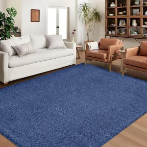 9x12 Area Rug Modern Solid Textured Extra Large Area Rug Machine Washable Rug for Living Room, Non-Slip Stain Resistant Accent Rug Farmhouse Weaving Floor Cover Carpet for Bedroom, Navy
