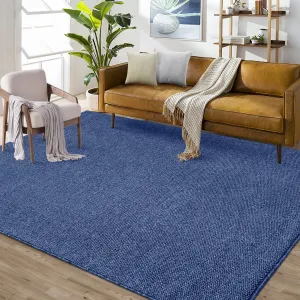 8x10 Area Rug Modern Solid Textured Large Area Rug Machine Washable Rug for Living Room, Non-Slip Stain Resistant Accent Rug Contemporary Weaving Floor Cover Carpet for Bedroom, Navy
