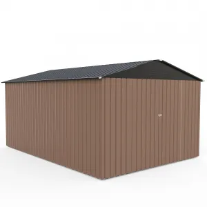 Spacious 8x12 FT Metal Outdoor Storage Outdoor Storage - Reinforced Frame, Lockable T-Type Door, Weatherproof, Ideal for Garden Tools & Bikes - Brown with Dark Roof