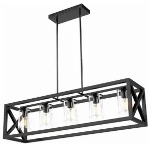 Dining Rooms Black Chandeliers,Kitchen Island Farmhouse Lighting Fixture Industrial Rustic Ceiling Hanging 5 Light Modern Pendant Light with Glass Shade