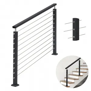 5-10ft 36" Stair Cable Railing Post Kit Set, for Stairs with an Angle of 25-35°, Includes Two Black Railing Posts and One Handrail, with 150 Feet of Wire Rope and Features a DIY Swageless Cabl