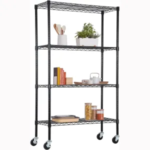 Wire Shelving Storage Shelves 4-Shelf Adjustable Wire Shelf Heavy Duty Storage Shelving Unit On 4 Wheel Casters Commercial Metal Wire Rack 36L x 14W x 58H,Black