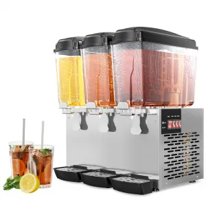 Commercial Beverage Dispenser 3 Tanks 18L Each Stainless Steel Juice Dispenser for Restaurant Bar Party Cold Drinks
