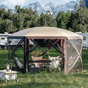 12x12 ft Portable Hexagon Pop-Up Gazebo with 6-Sided Canopy - 210D Oxford Fabric Outdoor Shelter for Patio, Backyard & Lawn