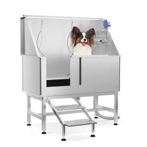 50" Dog Grooming Tub 304 Stainless Steel Professional Dog Bathing Station with Steps Faucet & Accessories, Dog Bathtub for Large, Medium, Small Pets, Dog Washing Station for Home(Left Door)