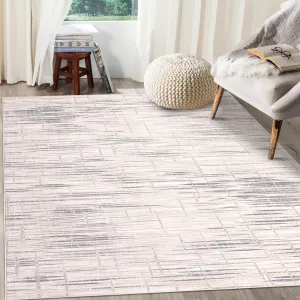 Modern Coffee Grey 9X12 Abstract Rug Machine Washable Transitional Striped Print Carpet With Non-Slip Backing Non-Shedding Stain Resistant Soft Low-Pile Floor Cover for Living Room Bedroom