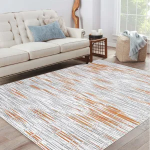 5x7 Area Rug, Machine Washable Rug Low Pile Non Slip Geometric Floor Carpet, Modern Abstract Area Rug for Bed Room Dining Room Living Room Indoor Home Decor Office Home Decor Rug, Orange