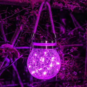 Romantic Solar Crack Ball,Outdoor Hanging Glass Jar Light Colorful Christmas Wishing Lamp for Garden, Patio, Backyard, Lawn, Patio Purple Light