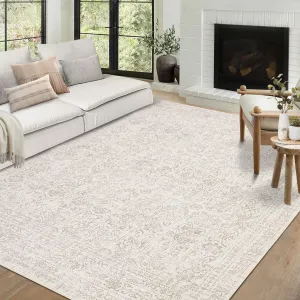 Washable Rugs 10x13 Rug for Living Room Vintage Bedroom Rug Aesthetic Cream Rug Extra Large Area Rug Non Slip Throw Rugs Soft Low Pile Stain Resistant Carpet for Dining Room 10'x13' Cream