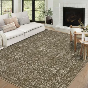 5x7 Area Rug Large Washable Indoor Carpet Non-Slip Backing Brown