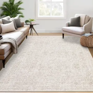Washable Rug 6x9 Vintage Floral Beige Non Slip Stain Resistant Carpet for Living Room Nursery Dining Room Bedroom Farmhouse