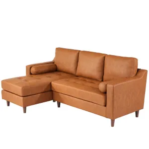 88.9" L-Shape Sofa With Convertible Chaise, 3-Seats Leather Couch With Comfy Cushion, Sectional Leather Sofa, Modern Mid-Century Sofa, Lounge Sofa for Living Room Apart