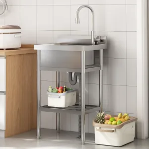 24"W x 20"D x 42"H Stainless Steel Utility Sink - Free Standing Single Bowl with Hot & Cold Faucet for Kitchen, Laundry, Restaurant, Garage, Garden