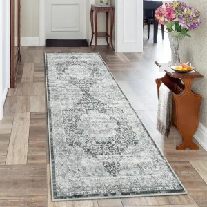 Runner Rug 2x6 Non-Slip Laundry Rug Runner Vintage Floral Grey for Hallway Bedroom Kitchen Bathroom