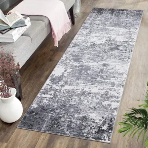 Modern Abstract Runner Rug 2x6 Washable Non Slip Soft Foldable Light Grey for Entryway Kitchen Laundry Room Bedroom