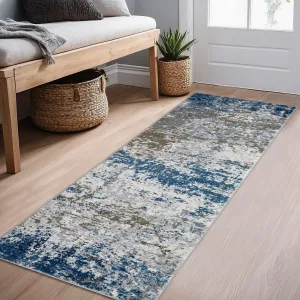 Washable Runner Rug 2x6 Modern Abstract Hallway Rug Soft Laundry Room Rug Non Slip Kitchen Rug Low Pile Accent Rug for Bedroom Bathroom Living Room, Navy