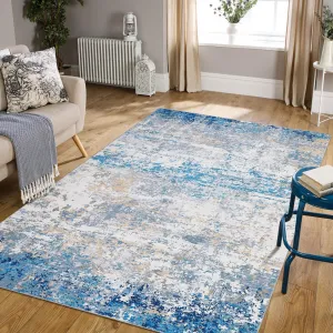 Area Rug 4x6 Washable Non-Slip Modern Abstract Floor Cover Blue/Grey for Living Room Bedroom