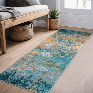 Modern Abstract Runner Rug 2x6 Washable Long Hallway Rug Runner Multi Color, Non Slip Soft Foldable Accent Rug for Entryway Kitchen Laundry Bedroom