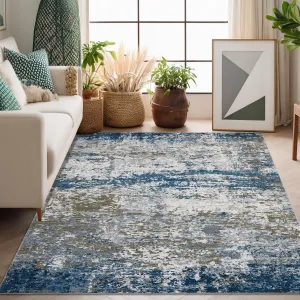 Modern Abstract Area Rug 5x7 Navy - Machine Washable, Non Slip, Foldable Accent Rug for Bedroom, Living Room, Nursery, Office, Kitchen