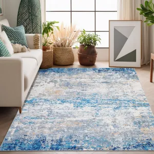 Modern Abstract Area Rug 5x7 Machine Washable Non Slip Soft Foldable Accent Rug for Bedroom Living Room Nursery Office Grey Blue