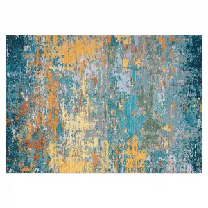 Modern Abstract Living Room Rug Golden Blue 8x10 Machine Washable Non Slip Foldable Carpet for Bedroom Dining Room Nursery