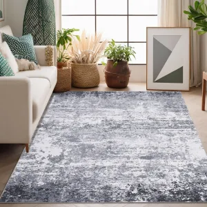 Washable Area Rug 4x6 Rugs for Living Room Non Slip Soft Rug Abstract Area Rug Stain Resistant Rug Carpet Non Shedding Accent Rug Indoor Floor Cover for Dining Room, Light Grey