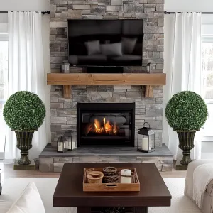 Set of 2 Artificial Plant Topiary Ball Pre-Lit Artificial Topiary Plant with Lights, Timer, Remote Control and Light Base for Outdoor Indoor, Gold