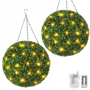 20” Artificial Plant Topiary Ball, Pre-Lit Artificial Topiary Plant With 8 Mode, 40 LED Lights, Battery Operated,and Remote Control, Light Plant Ball for Backyard, Wedding and Home DéCor (2-Pack)