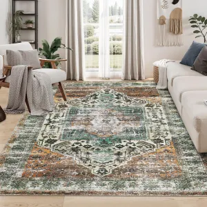 Large Area Rug Rusty Brown 10x13 Washable Rug for Living Room Vintage Oriental Rug Non Slip Low Pile Ultra Soft Rug Stain Resistant Accent Rug for Bedroom Dining Room Classroom Rug