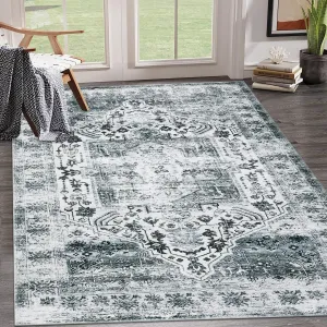 Large Area Rug 10x13 Washable Rug for Living Room Vintage Oriental Medallion Rug Non Slip Low Pile Ultra Soft Rug Stain Resistant Accent Rug for Bedroom Dining Room Classroom Rug, Grey Multi