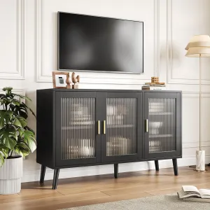 Buffet Cabinet with Storage, 48" Large Sideboard Buffet Cabinet with Storage, Modern tv Consoles Stand with 3 Cabinet Glass Doors, Black Buffet Cabinet for Living Room