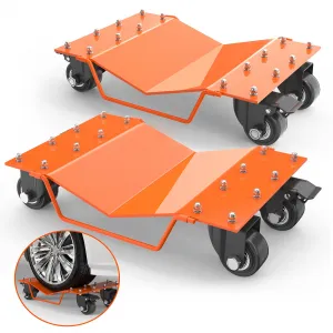 Heavy Duty Car Wheel Dolly Set, 4000LBS Car Moving Dolly, Wheel Dollies Car Tire Stake Set of 2 Piece, Car Tire Dolly Cart Moving Cars, Trucks, Motorcycles, Boats, Orange