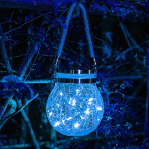 Romantic Solar Crack Ball,Outdoor Hanging Glass Jar Light Colorful Christmas Wishing Lamp for Garden, Patio, Backyard, Lawn, Patio Blue Light