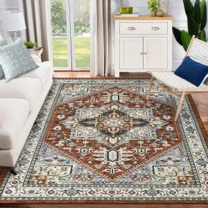 Vintage Area Rugs 8x10 Machine Washable Large Rug for Living Room Bedroom