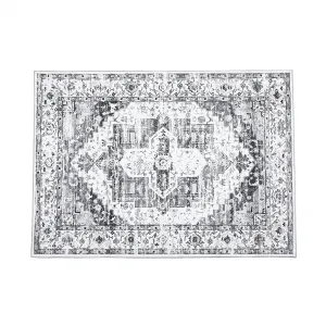 4x6 Area Rug - Thin Washable Entryway Rug, Stain Resistant, Non Slip, Non Shedding, Pet Friendly, Vintage Carpet for Indoor Bedroom, Living, Kitchen, Laundry Room, Gray