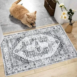 5x7ft Area Rug - Thin Washable Entryway Rug, Stain Resistant, Non Slip, Non Shedding, Pet Friendly, Vintage Carpet for Indoor Bedroom, Living, Kitchen, Laundry Room