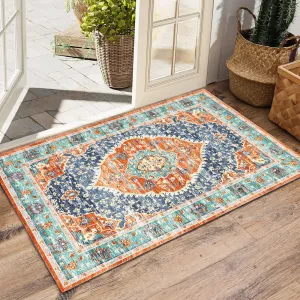 Red & Blue 4x6 Area Rug - Stain Resistant Washable Rug, Non-Slip Backing, Low Profile, for Living Room, Bedroom, and Dining Room