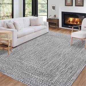 9x12 Area Rug Print Braided Large Area Rug Machine Washable Rug for Living Room, Non-Slip Stain Resistant Accent Rug Farmhouse Solid Printed Weaving Floor Cover Carpet for Bedroom, Grey