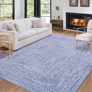Light Blue 3x5 Washable Rug with Non Slip Backing Living Room Rug Printed Braided Floor Cover Low Pile Solid Printed Weaving Carpet for Bedroom Kids Room