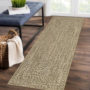 Washable Runner Rug Beige Yellow 2x10 Hallway Runners Printed Braided Distressed Runner Rug Solid Printed Weaving Entryway Carpet for Kitchen Living Room Home Office